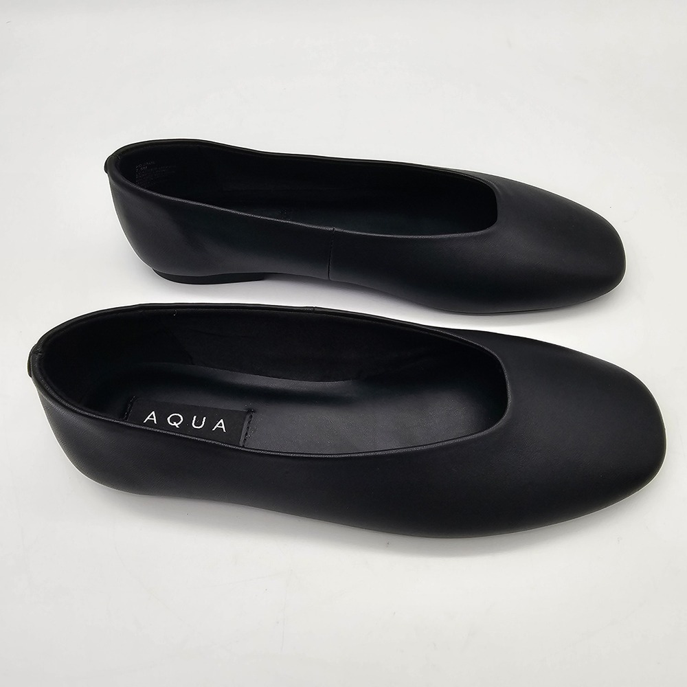 AQUA Jade Ballet Flats Womens 7.5 Black Leather Square Toe Slip On Shoes